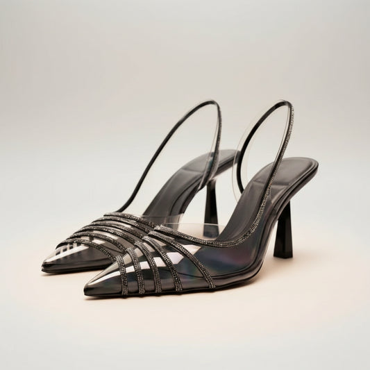 Nova Crystal-Trim Clear Slingback Heels