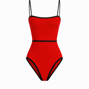RIA SWIMSUIT — Contrast Trim High-Cut One-Piece