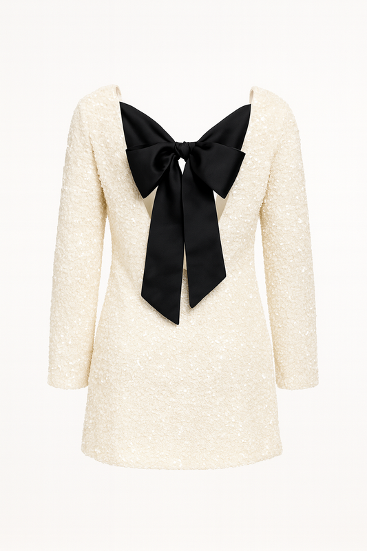 The “Elena” Sequined Bow-Back Mini  Dress