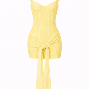 VALENTINA DRESS — Lace Corset Mini with Draped Skirt