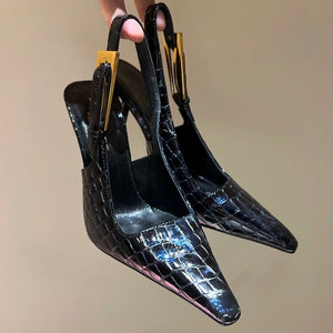THE CAPRI SLINGBACK — Pointed-Toe Croc-Embossed Stiletto