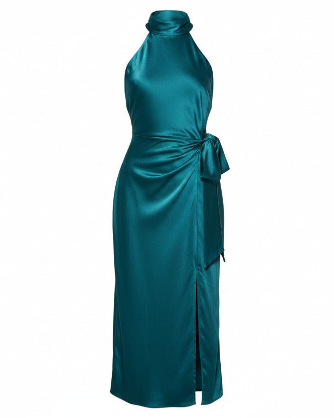 MIRA DRESS — Satin Halter Silhouette
