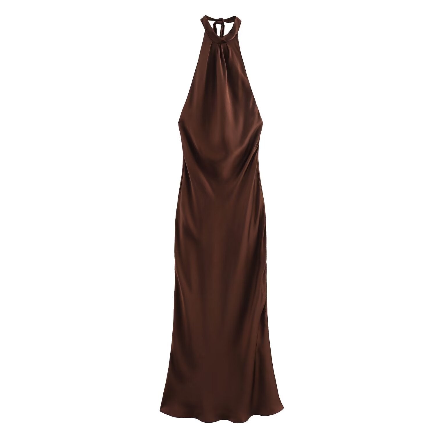 Schwarzes Neckholder-Satinabendkleid