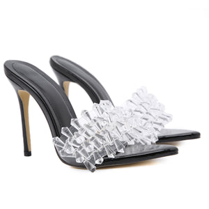 Isla Crystal Cluster Clear Stiletto Mules