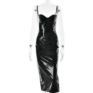 Dominique Patent Leather Bustier Midi Dress