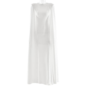 Einfarbiges, plissiertes Rundhals-Kleid mit Schal und schmaler Passform