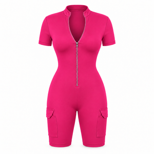 The Contour Zip Utility Playsuit in fuchsia, front view
