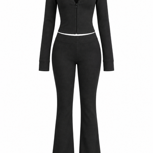The Sculpt Hooded Flare Set in black, front view