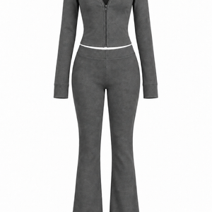 The Sculpt Hooded Flare Set in grey, front view