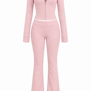 The Sculpt Hooded Flare Set in pink, front view