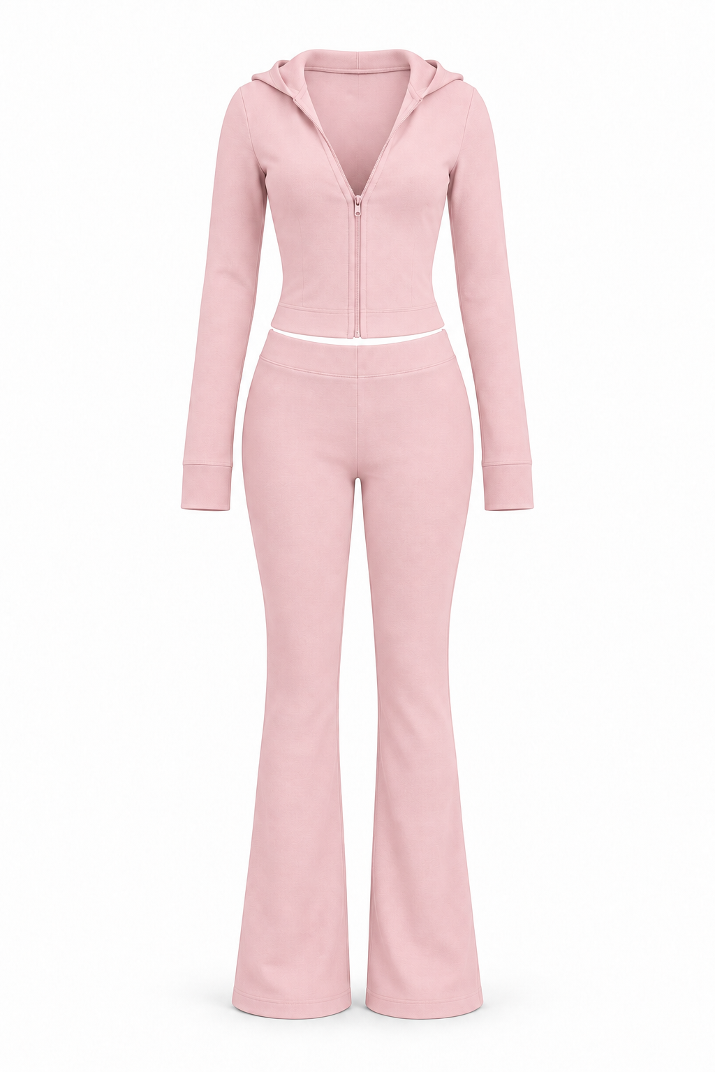 The Sculpt Hooded Flare Set in pink, front view