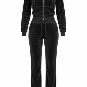 The Icon Velour Hooded Set in black