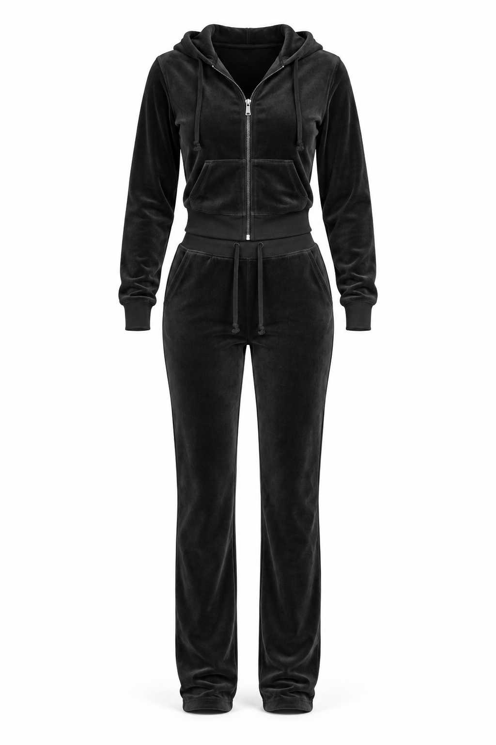 The Icon Velour Hooded Set in black