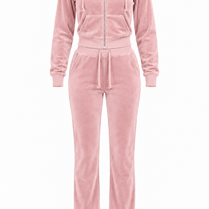 The Icon Velour Hooded Set in blush pink