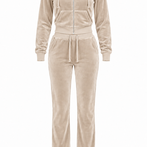 The Icon Velour Hooded Set in champagne