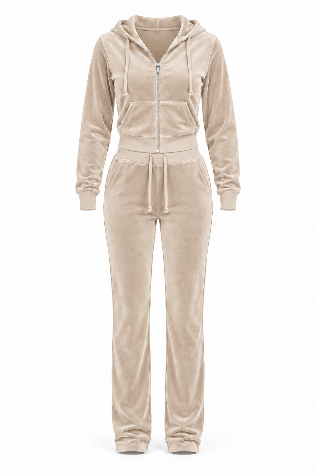 The Icon Velour Hooded Set in champagne