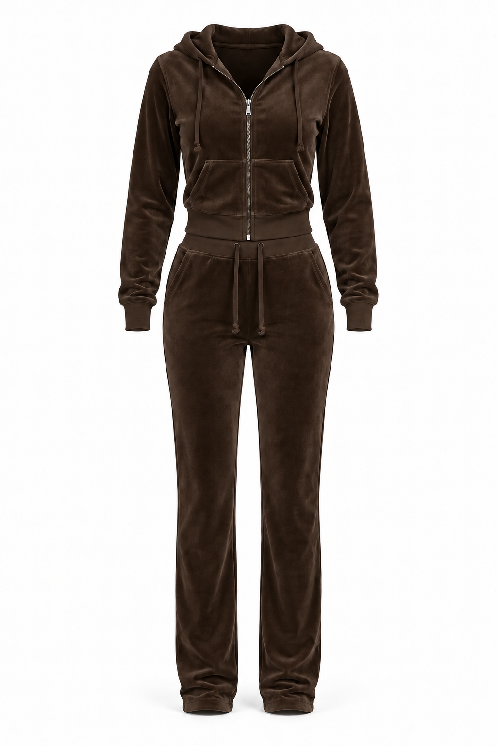 The Icon Velour Hooded Set in chocolate