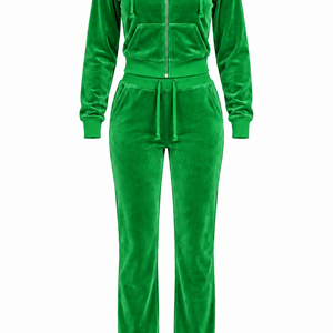 The Icon Velour Hooded Set in green