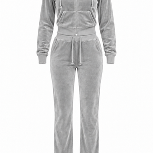 The Icon Velour Hooded Set in light grey