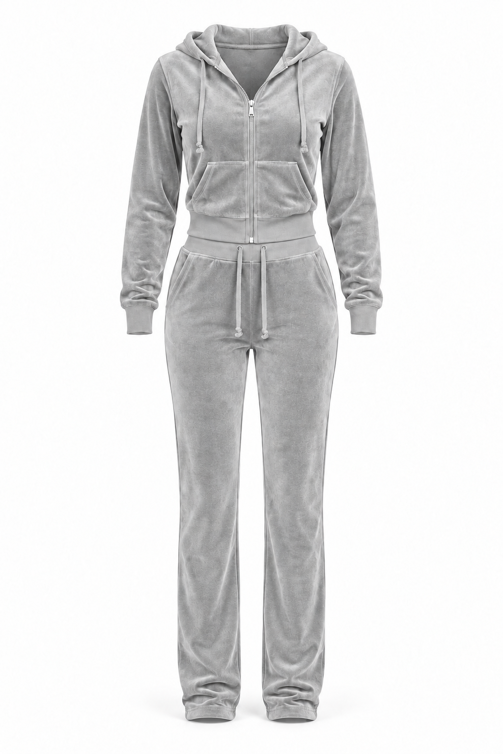 The Icon Velour Hooded Set in light grey
