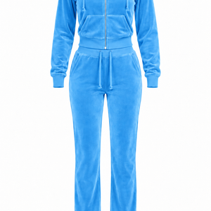 The Icon Velour Hooded Set in sky blue