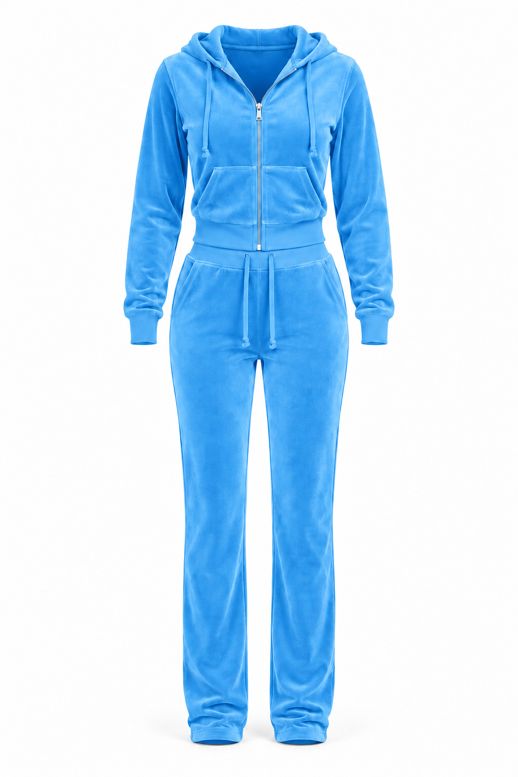 The Icon Velour Hooded Set in sky blue