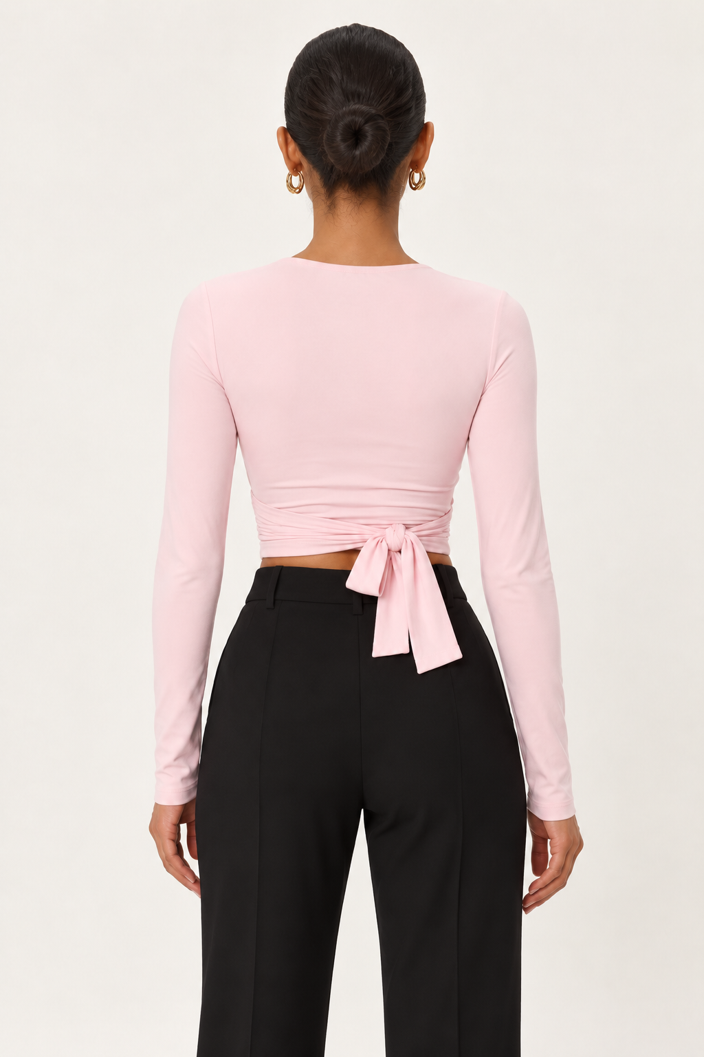 Ruched Wrap Top — Pink back model