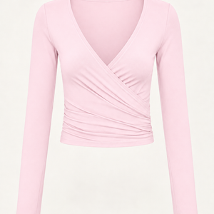Ruched Wrap Top — Pink ghost mannequin