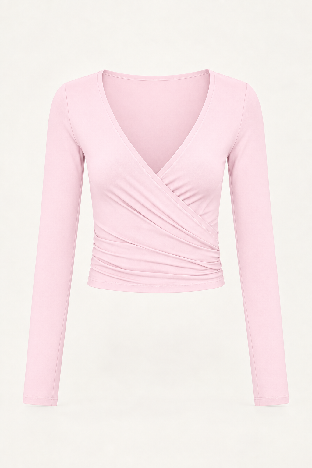 Ruched Wrap Top — Pink ghost mannequin