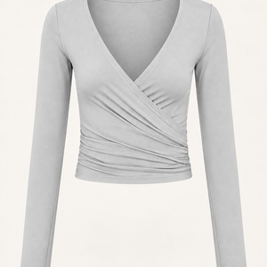 Ruched Wrap Top — Grey ghost mannequin