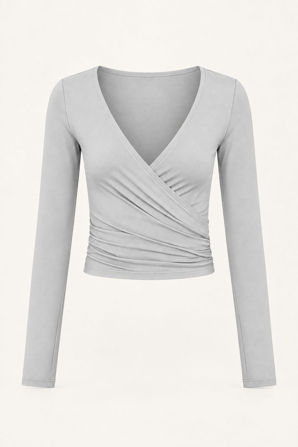 Ruched Wrap Top — Grey ghost mannequin