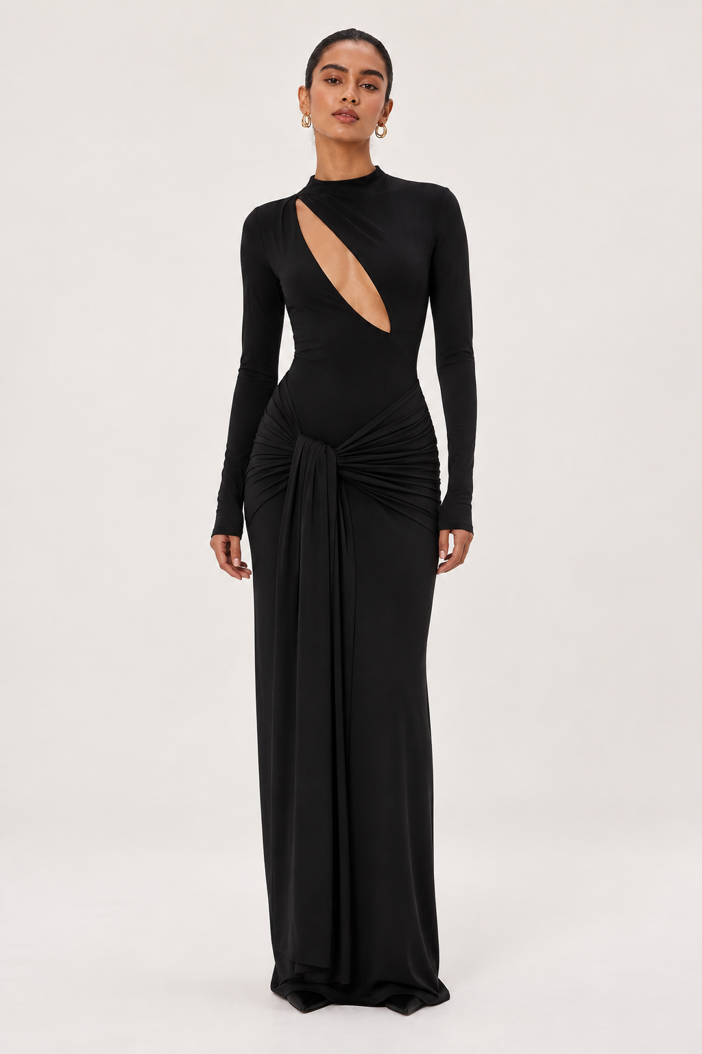 Drape Cutout Maxi — Black front model