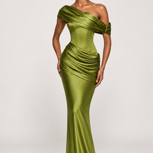 Satin Corset Gown — Green front model