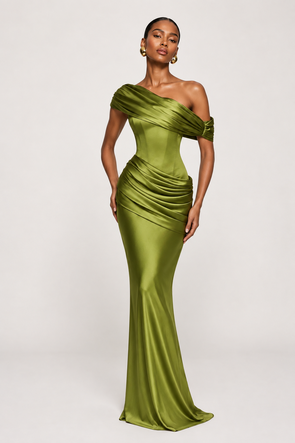 Satin Corset Gown — Green front model