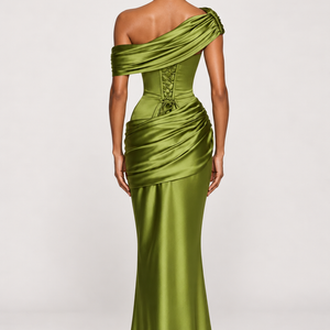 Satin Corset Gown — Green back model