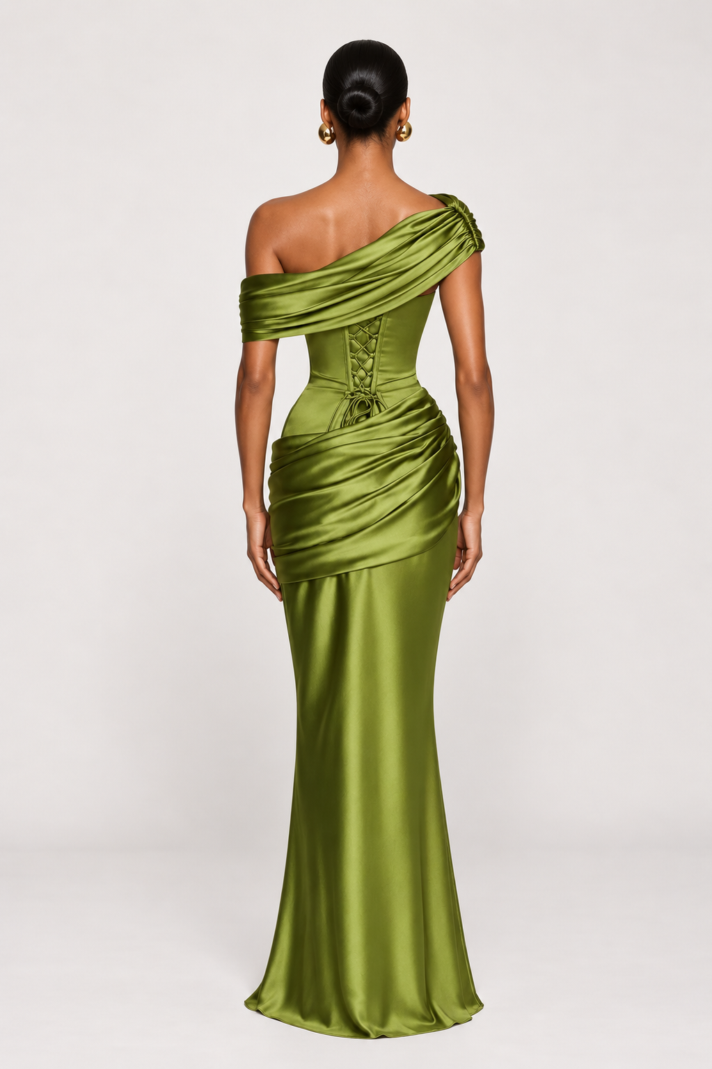 Satin Corset Gown — Green back model