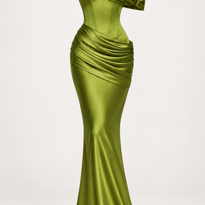 Satin Corset Gown — Green ghost mannequin