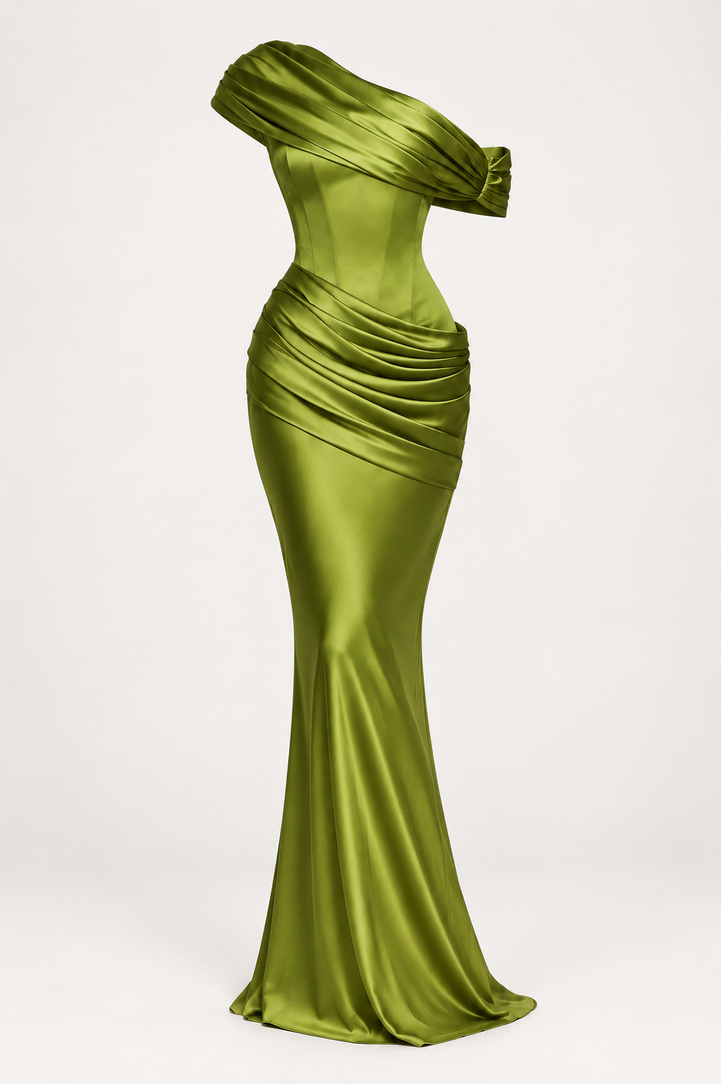 Satin Corset Gown — Green ghost mannequin