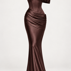 Satin Corset Gown — Coffee ghost mannequin