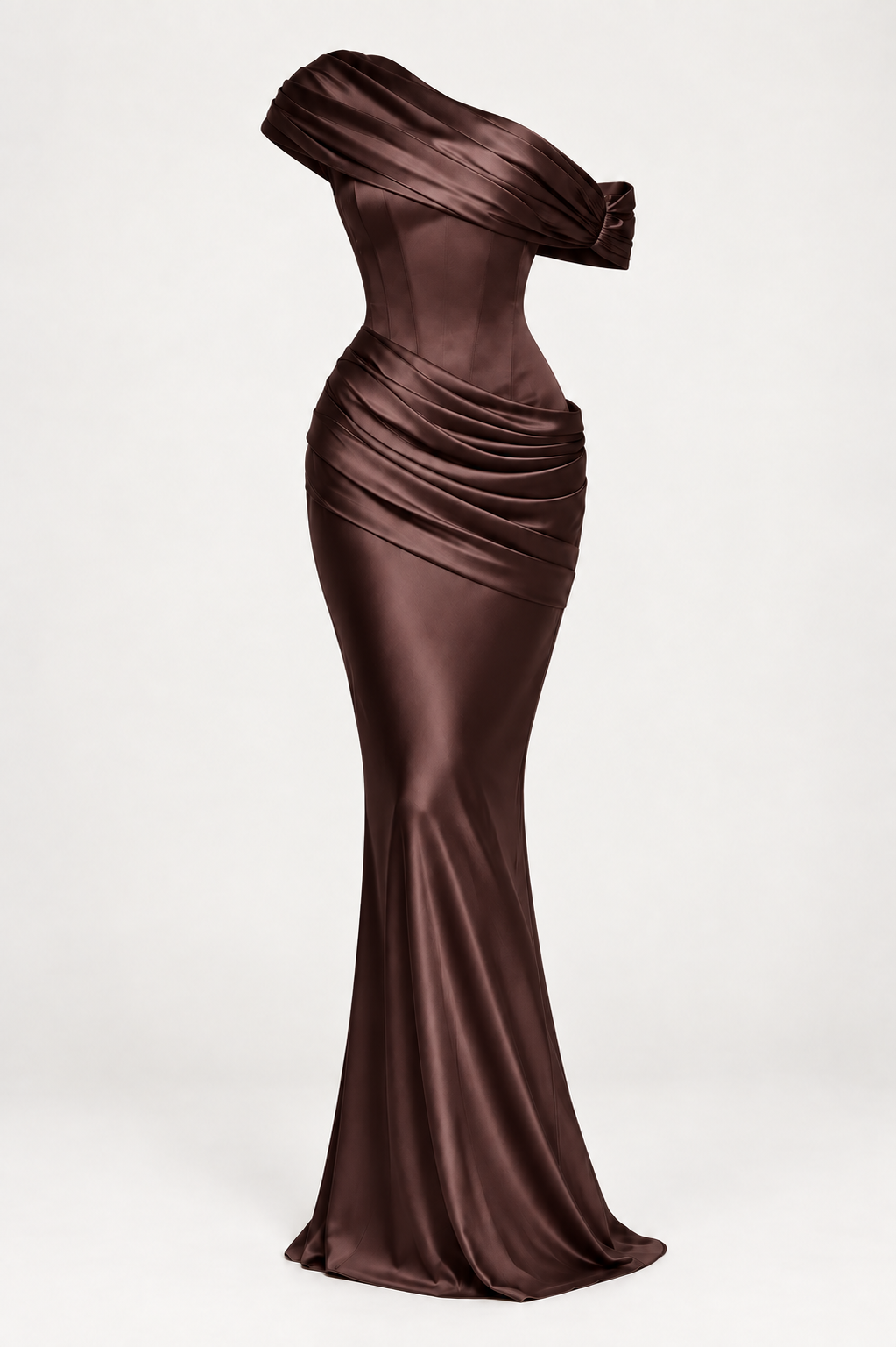 Satin Corset Gown — Coffee ghost mannequin