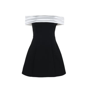 SERENA DRESS — Off-Shoulder Colorblock Mini with Structured Skirt