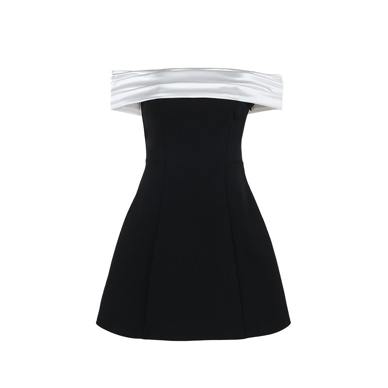 SERENA DRESS — Off-Shoulder Colorblock Mini with Structured Skirt