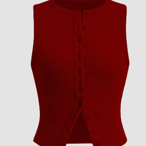 Harper Ribbed Button-Front Sleeveless Cardigan