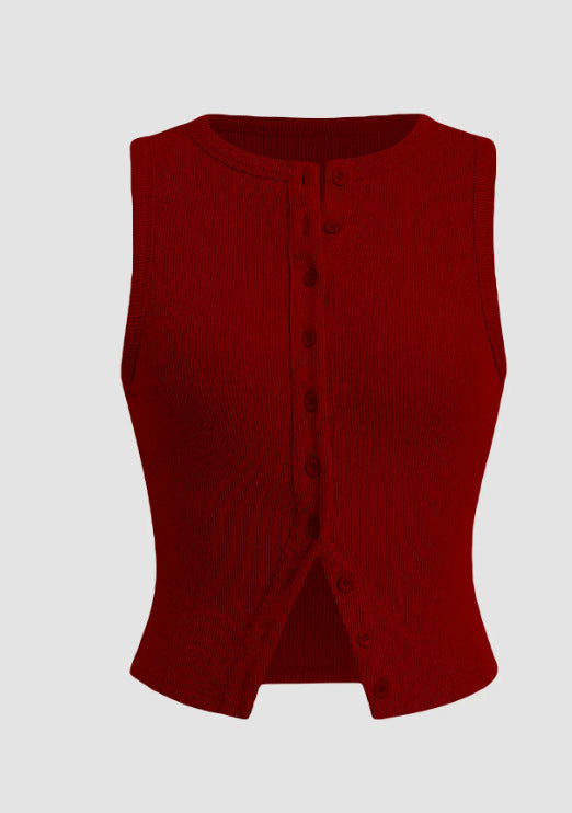 Harper Ribbed Button-Front Sleeveless Cardigan