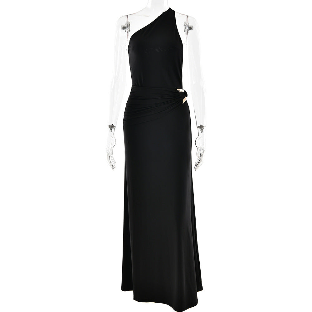 SEDONA GOWN — Asymmetric Halter with Metal Waist Detail