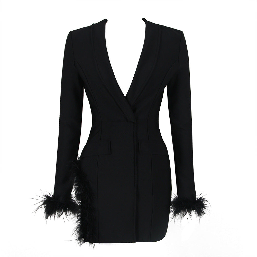 Valentina Feather-Trim Blazer Dress