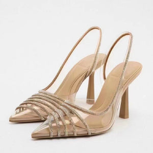 Nova Crystal-Trim Clear Slingback Heels