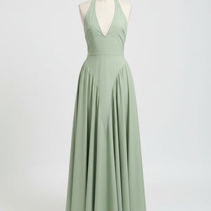 RIVIERA SWING DRESS — Plunging Halter Midi with Full Skirt