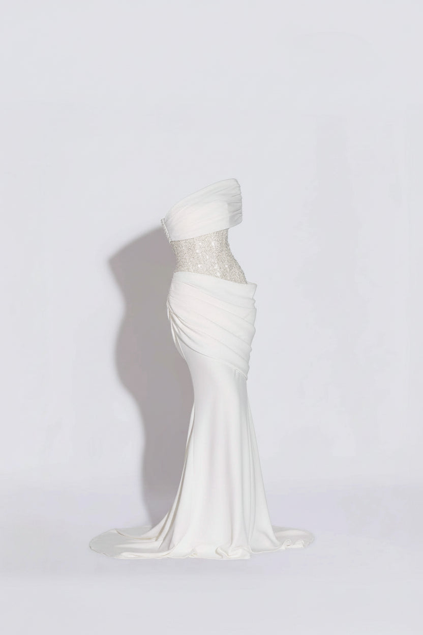 ALBA DRESS — Draped Strapless Maxi