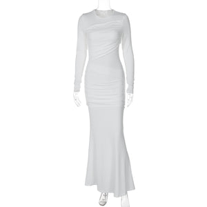 Selene Ruched Mesh Panel Maxi Dress